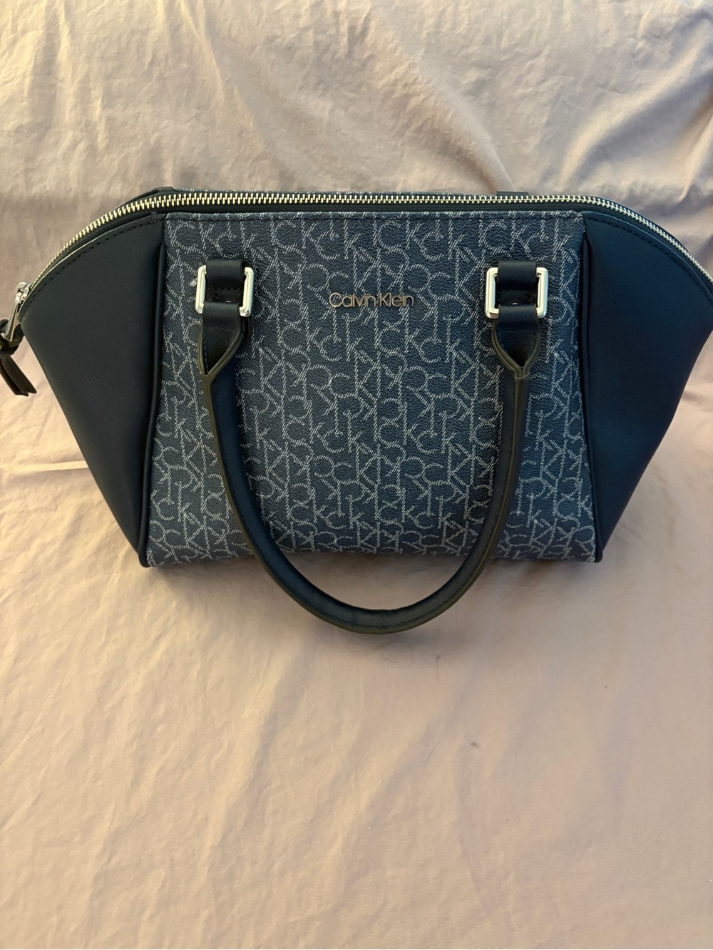 Calvin Klein Denim Logo Satchel in Navy
